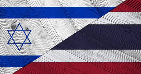 Flag of Israel and Thailand on wooden planks. 3d Illustration