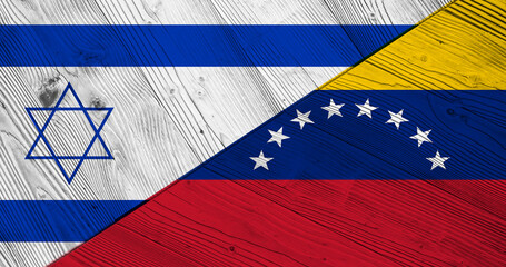Flag of Israel and Venezuela on wooden planks. 3d Illustration