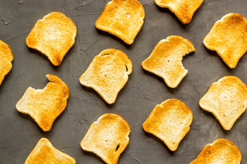 Pattern of toast bread slices. Layout of food, overhead view