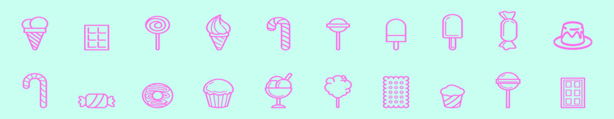 set of popular desserts cake, toffee, ice cream and more icon design template with various models. vector illustration isolated on blue background