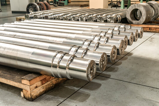 Shafts in the warehouse after turning at the factory.