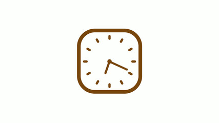 Orange dark color square 12 hours clock icon on white background,Clock icon