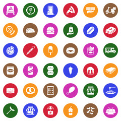 Fast Food Icons. White Flat Design In Circle. Vector Illustration.