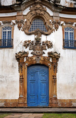 Baroque church door in historical city of Ouro Preto, Minas Gerais, Brazil 