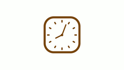 Orange dark color square 12 hours clock icon on white background,Clock icon