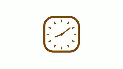 Orange dark color square 12 hours clock icon on white background,Clock icon