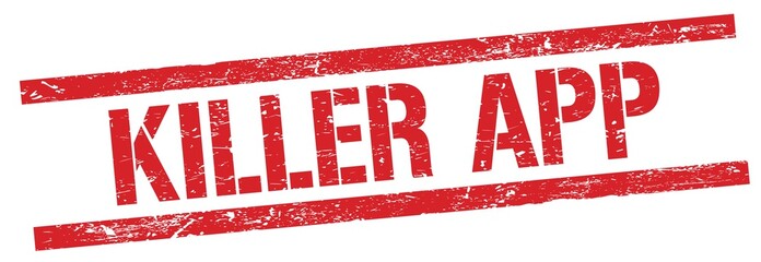 KILLER APP text on red grungy rectangle stamp.