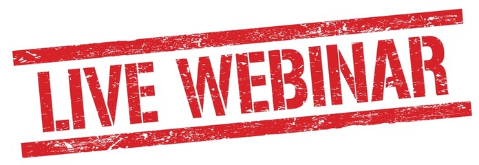 LIVE WEBINAR text on red grungy rectangle stamp.