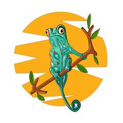 chameleon standing on a tree branch looking ahead