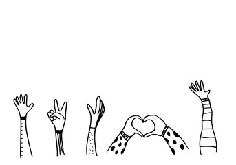 Applause hand draw with symbol love,illustration on white background.vector illustration. 