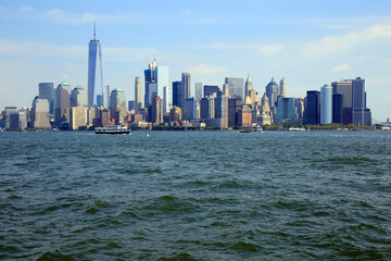 Blick von Ellis Island auf die Skyline von New Yorik.  New York City, Manhattan, New York, USA