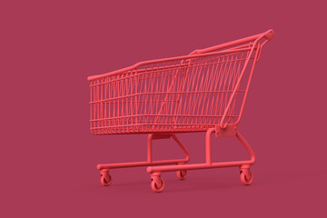 Minimalistic illustration of shopping cart on purple background