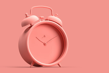 Minimalistic illustration of vintage alarm clock on pink background - obrazy, fototapety, plakaty