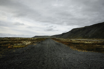 Icelandic wild road. Lonely landscape