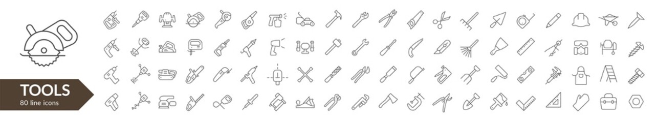 Tools line icon set. Isolated signs on white background. Vector illustration. Collection