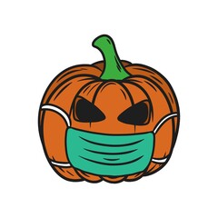 halloween pumpkin using mask. Cartoon style vector design