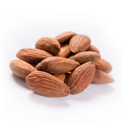 Composition of shelled almonds on a white background