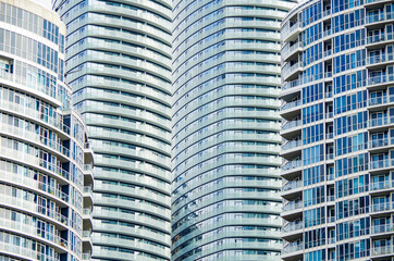 Modern highrise or skyscraper architecture with clean and minimalistic lines in buildings in...