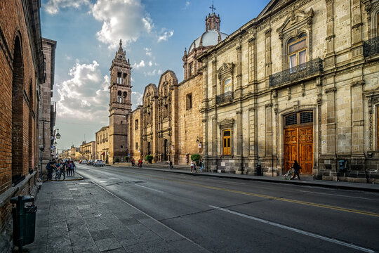 View of the old buildings down Mexico 15, with the Temple of the Nuns at the background