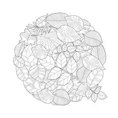 outlined circle ornament with ornate leaves for your coloring bo