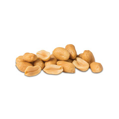 Composition of roasted and salted peanuts on the white background