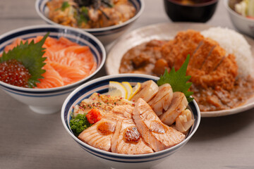 assorted of delicious  japanese donburi