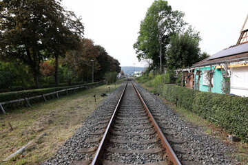 Fototapeta na wymiar Railroad stretching into the distance from the horizon