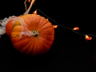 two orange halloween pumpkin with attached halloween lettering, spider webs and orange pumpkin...