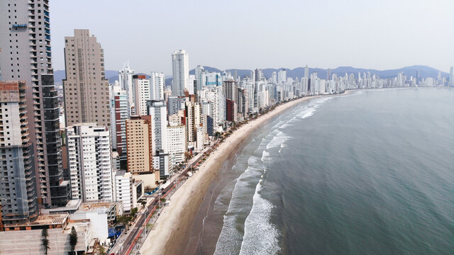 The big buildings of Balne&aacute;rio Cambori&uacute; beach. One of the biggest city of  Santa Catarina, south of Brazil. Drone photography.