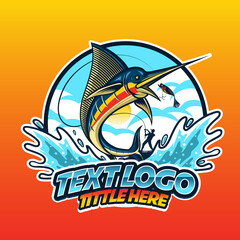 fish logo jumping eating bait