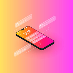 Message in phone template design. Modern vector illustration concept of web page design for mobile development. Easy to edit and customize.