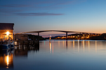 Fototapeta premium Blue hour in Brønnøysund harbor area, Northern Norway