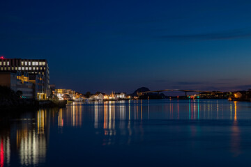 Fototapeta premium Blue hour in Brønnøysund harbor area, Northern Norway