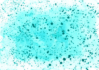 Abstract watercolor blots background for print or design. Hand drawn style. Original artwork. Creative wallpaper. Aquarelle texture. Color splashing on paper. Beautiful blue and mint colors