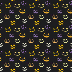 Pumpkin faces seamless vector halloween repeat pattern design.