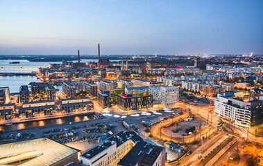 Fototapeta na wymiar Aerial view of Jatkasaari the brand new residential district of Helsinki, Finland.