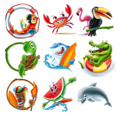 set of animals for illustrated summer decorations