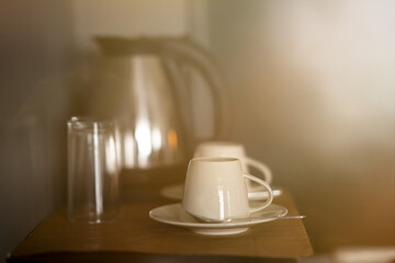 Cup of coffee on table for drinking