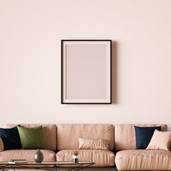 Modern Interior Frame Mockup with Designer Sofa Close Up.
