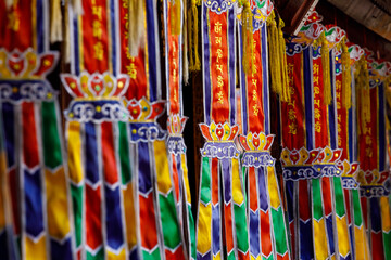 Flags of the Perfume Pagoda at Hanoi in Vietnam	