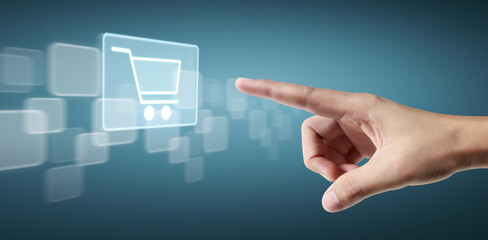 Hands touching button screen interface global connection customer networking