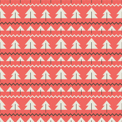Christmas simple pattern with trees on a red background.