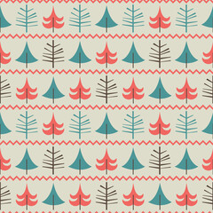 Seamless Christmas pattern with fir trees on a white background.
