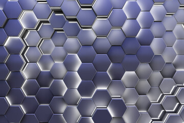 Hexagonal glowing cells. Futuristic style. Abstract background.