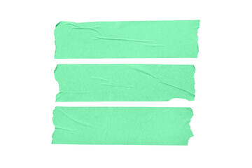 Set of green blank tape stickers isolated on white background