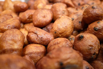 close up of a pile of Dutch oliebollen