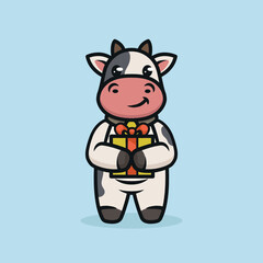 Cute cow with Christmas decoration mascot logo design