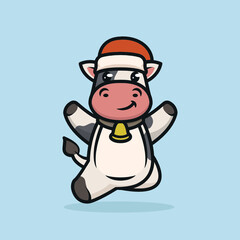 Cute cow with Christmas decoration mascot logo design