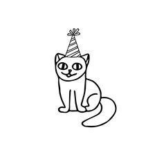 Cute cat sitting sketch hand drawn doodle scandinavian, scandinavian, minimalism, monochrome. single element for design. holiday, birthday, animal, card, sticker, poster, icon funny, animal pet kitten