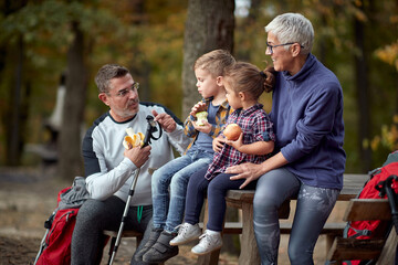 Grandparents together on a picnic with grandchildren